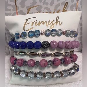Brand New ERIMISH Bracelets - 5 pc Stack - Purple, Blue & Violet, Shamballa